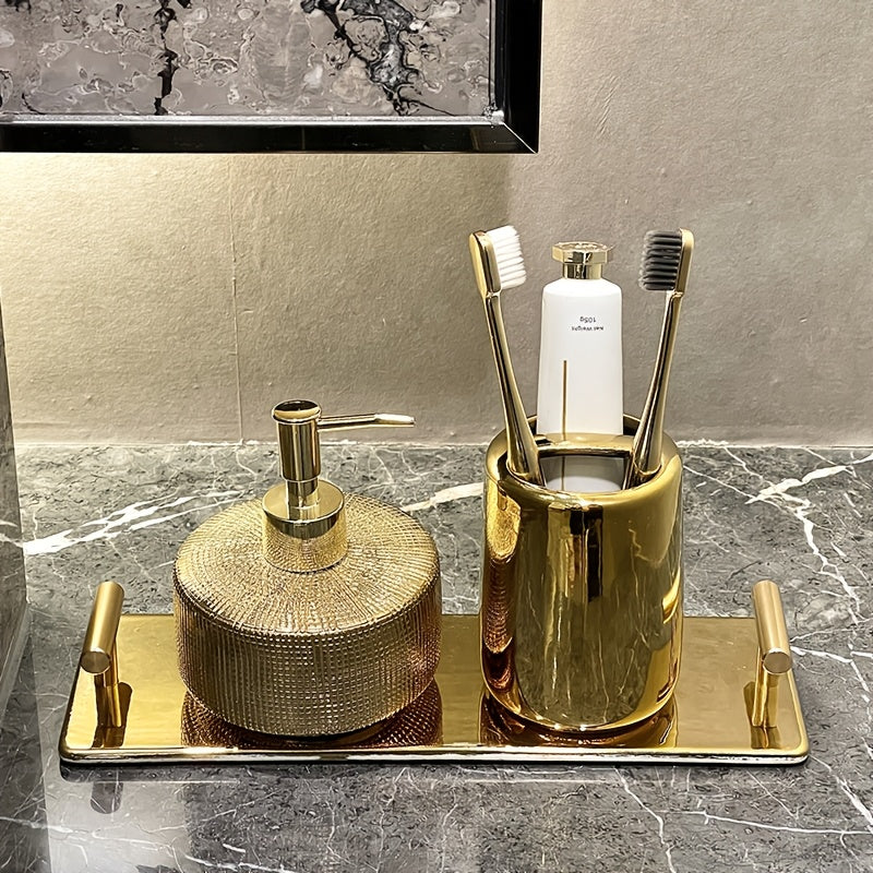 Luxury Golden Ceramic Bathroom Accessory Set (Set of 3)