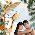 All-Metal Gold Rainfall & Handheld Shower Set (3-Way Diverter)