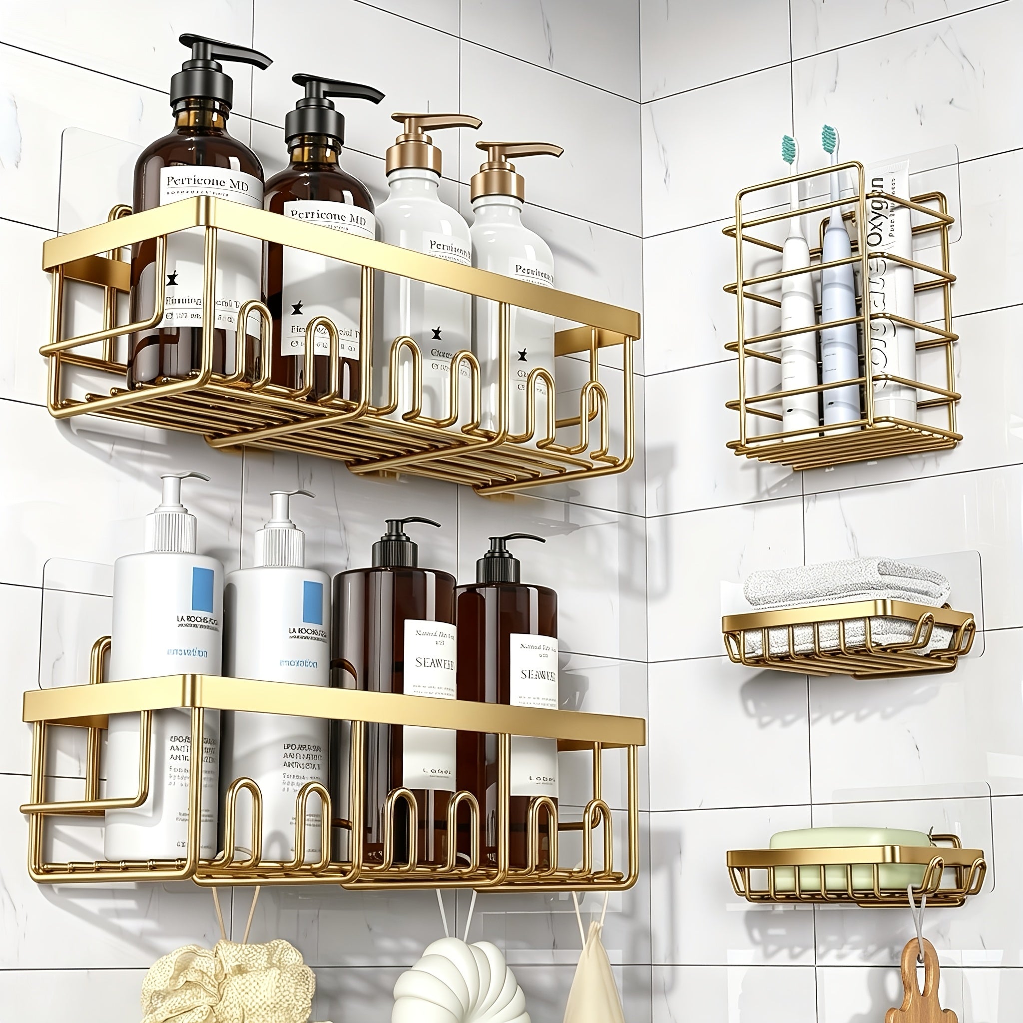 Rustproof 316 Stainless Steel No-Drill Shower Caddy (Set of 5)