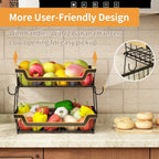Dual-Tier Metal Countertop Fruit Basket (With Banana Hangers)