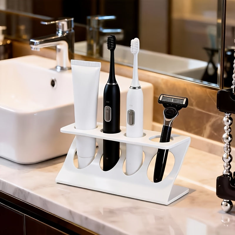 Space-Saving Freestanding Plastic Toothbrush Holder & Drain Rack