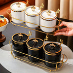 Compact 3-Canister Seasoning Set (With Rack & Spoons)