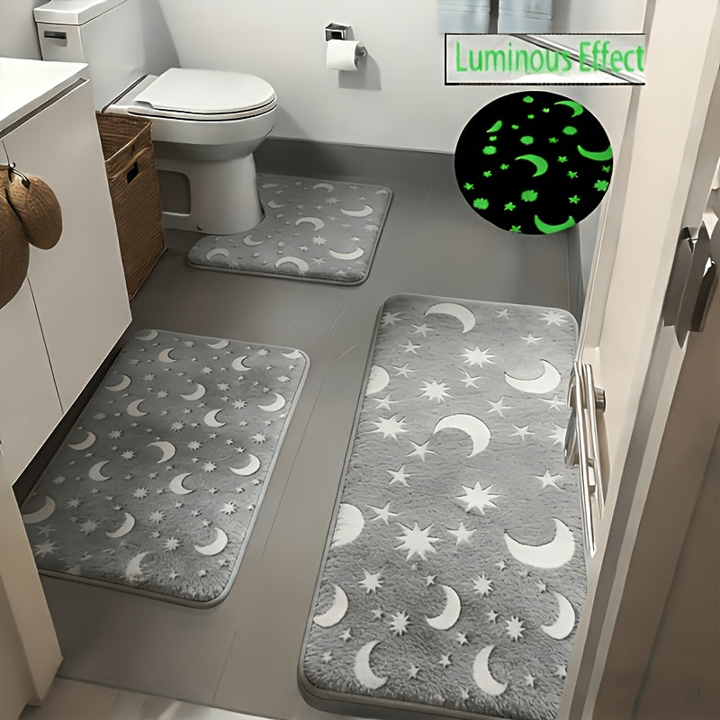 Glow-In-The-Dark Non-Slip & Machine-Washable Bath Mat (Set of 3)