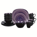 Hand-Brushed Square Stoneware Dinnerware Set (16-Piece)