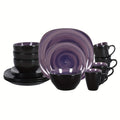 Hand-Brushed Square Stoneware Dinnerware Set (16-Piece)
