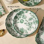 Green Rose Floral Ceramic Tableware Set (Multi-Piece)