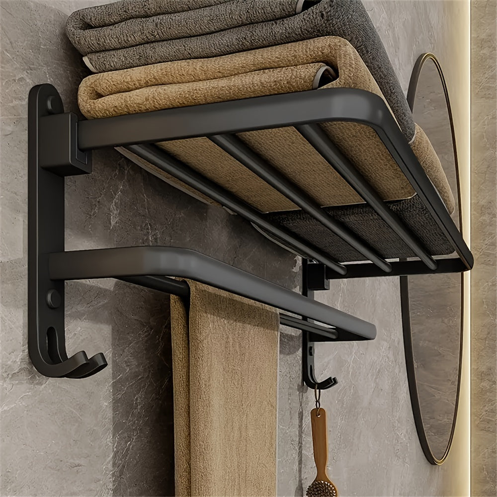 Wider & Thicker Hooks Wall-Mount Folding Towel Rack