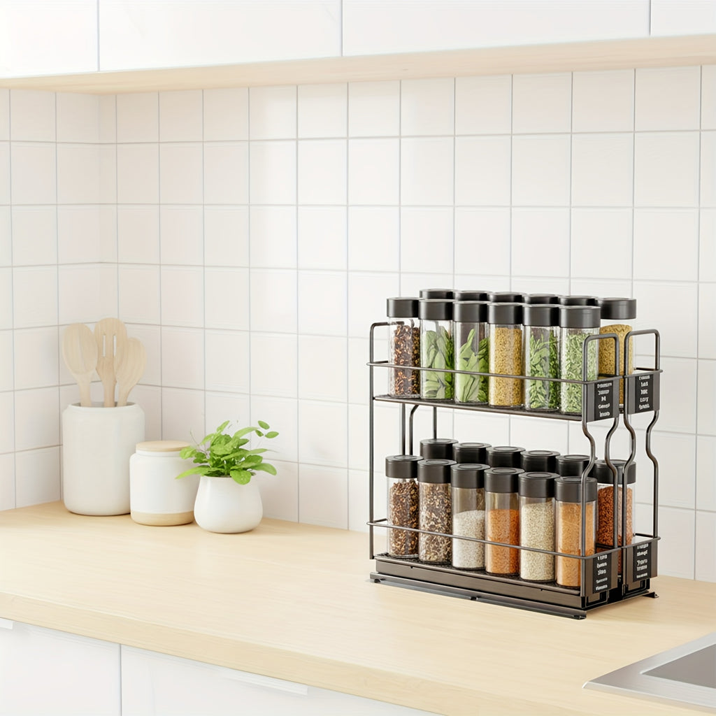 Powder-Coated Metal Slide-Out Spice Rack Organizer (2-Tier)