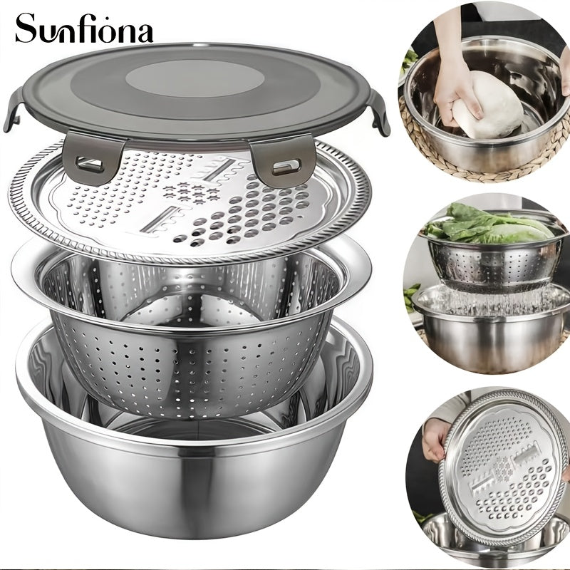 304 Stainless Steel Nesting Mixing Bowl Set (With Grater & Strainer Lids)
