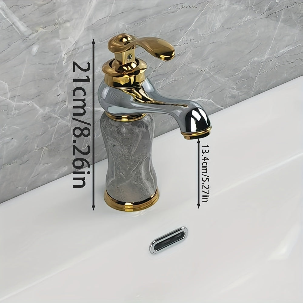 Marble Pattern Gold-Plated Ceramic Valve Basin Faucet (Single-Hole)