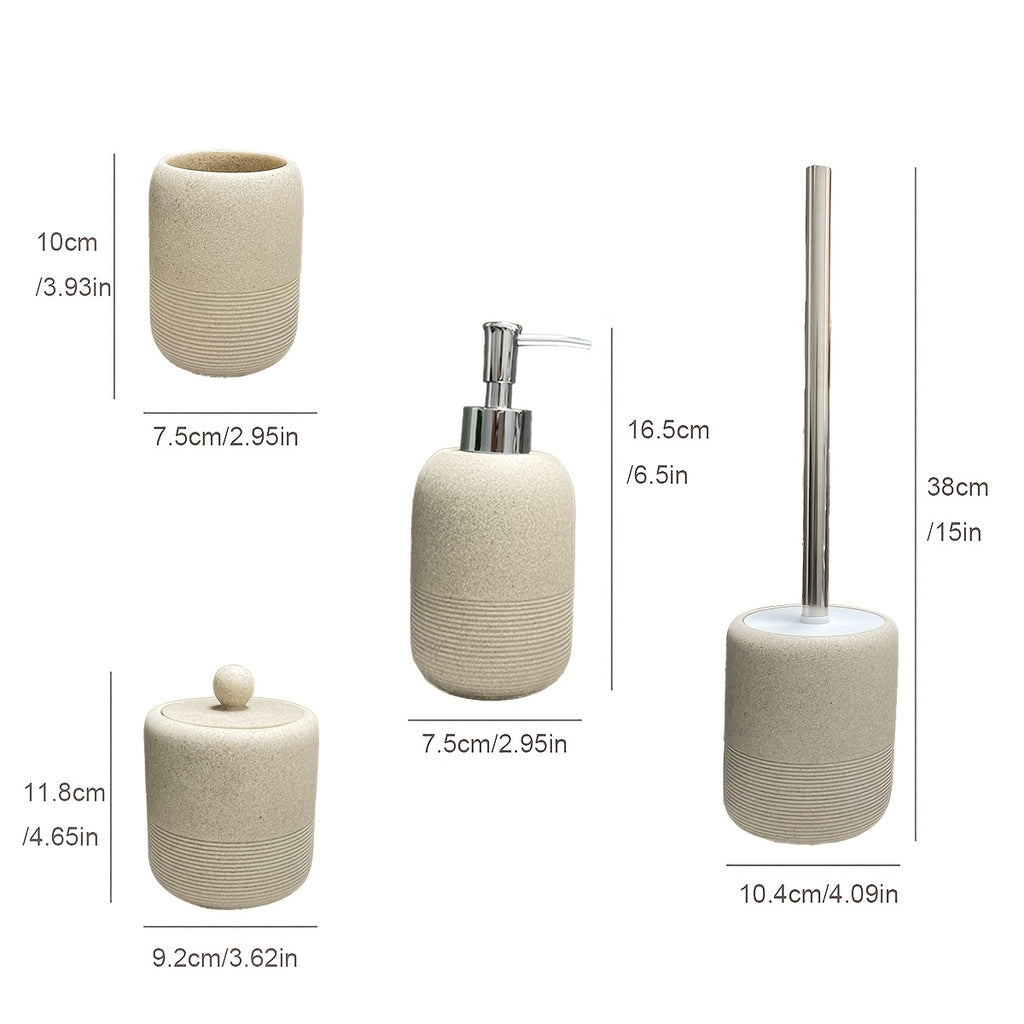 Durable Easy-Clean Beige Sandstone Bathroom Accessories Set (4-Piece)