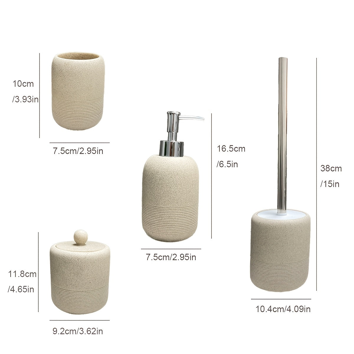 Durable Easy-Clean Beige Sandstone Bathroom Accessories Set (4-Piece)