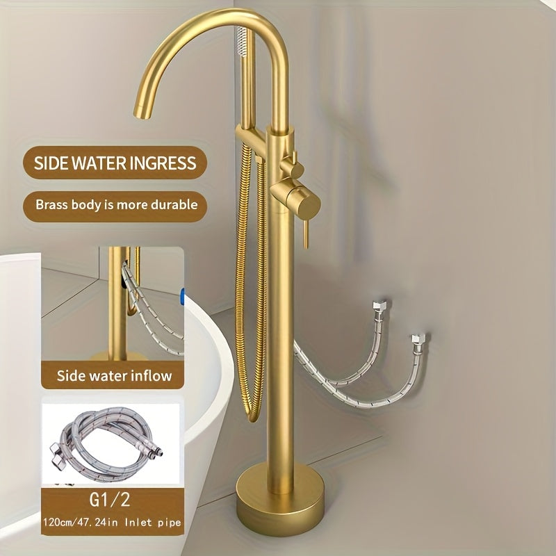 Brushed Brass Ceramic Valve Freestanding Tub Faucet