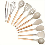 Heat-Resistant Silicone Utensil Set With Wooden Handles (10-Piece)