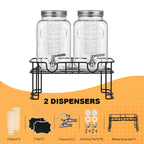 Glass Fruit Infuser & Ice Cylinder Beverage Dispenser (Set of 2, 1 Gallon)