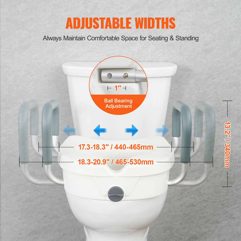 Adjustable Width & Twist-Lock Raised Toilet Seat (350 lb Capacity)