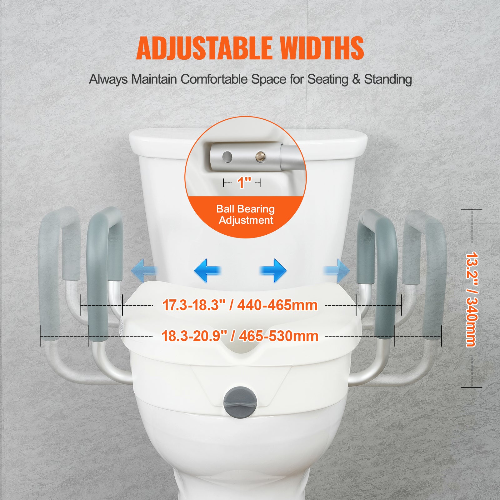 Adjustable Width & Twist-Lock Raised Toilet Seat (350 lb Capacity)