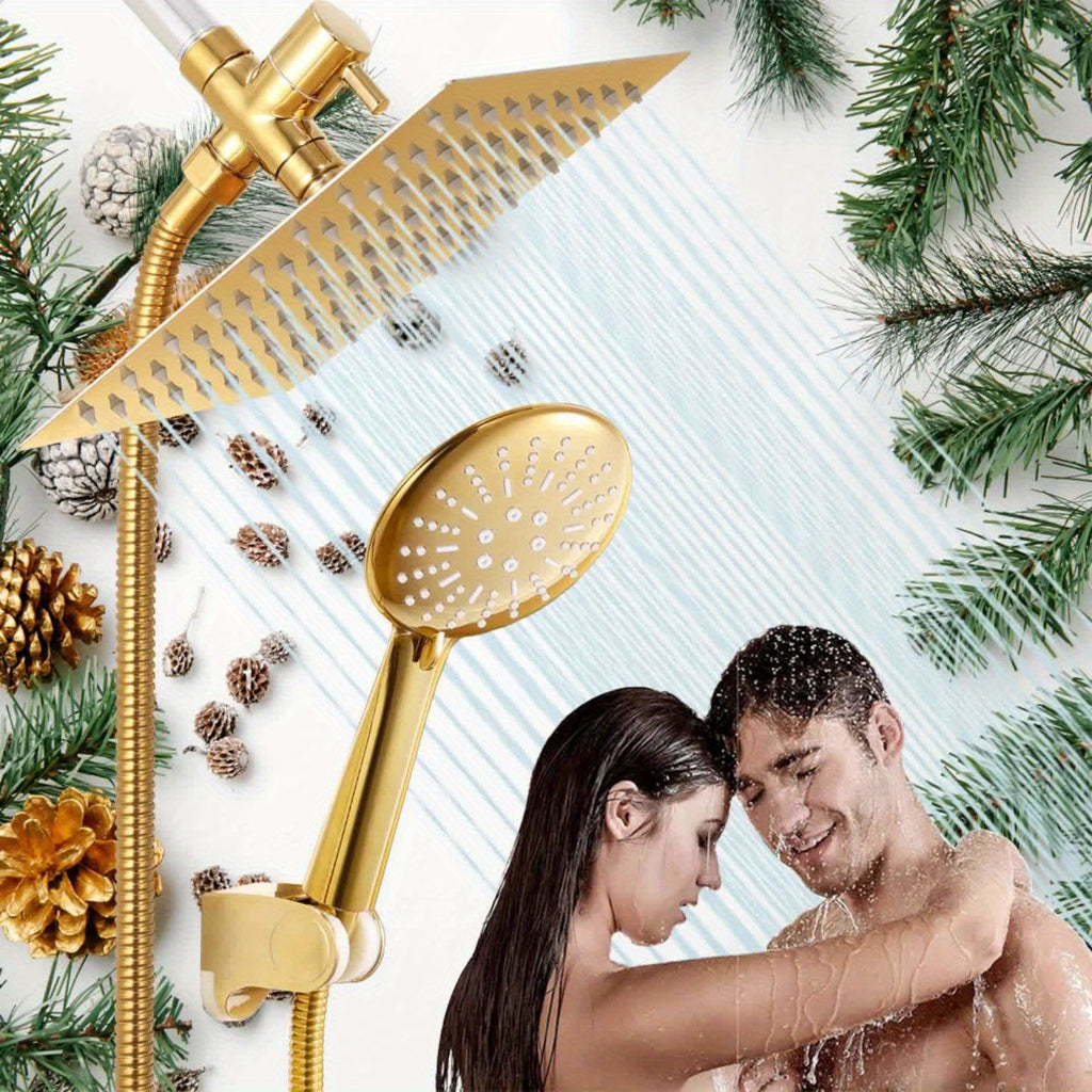 All-Metal Gold Rainfall & Handheld Shower Set (3-Way Diverter)