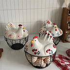 Dustproof Ceramic & Wire Egg Basket (Hen-Shaped)