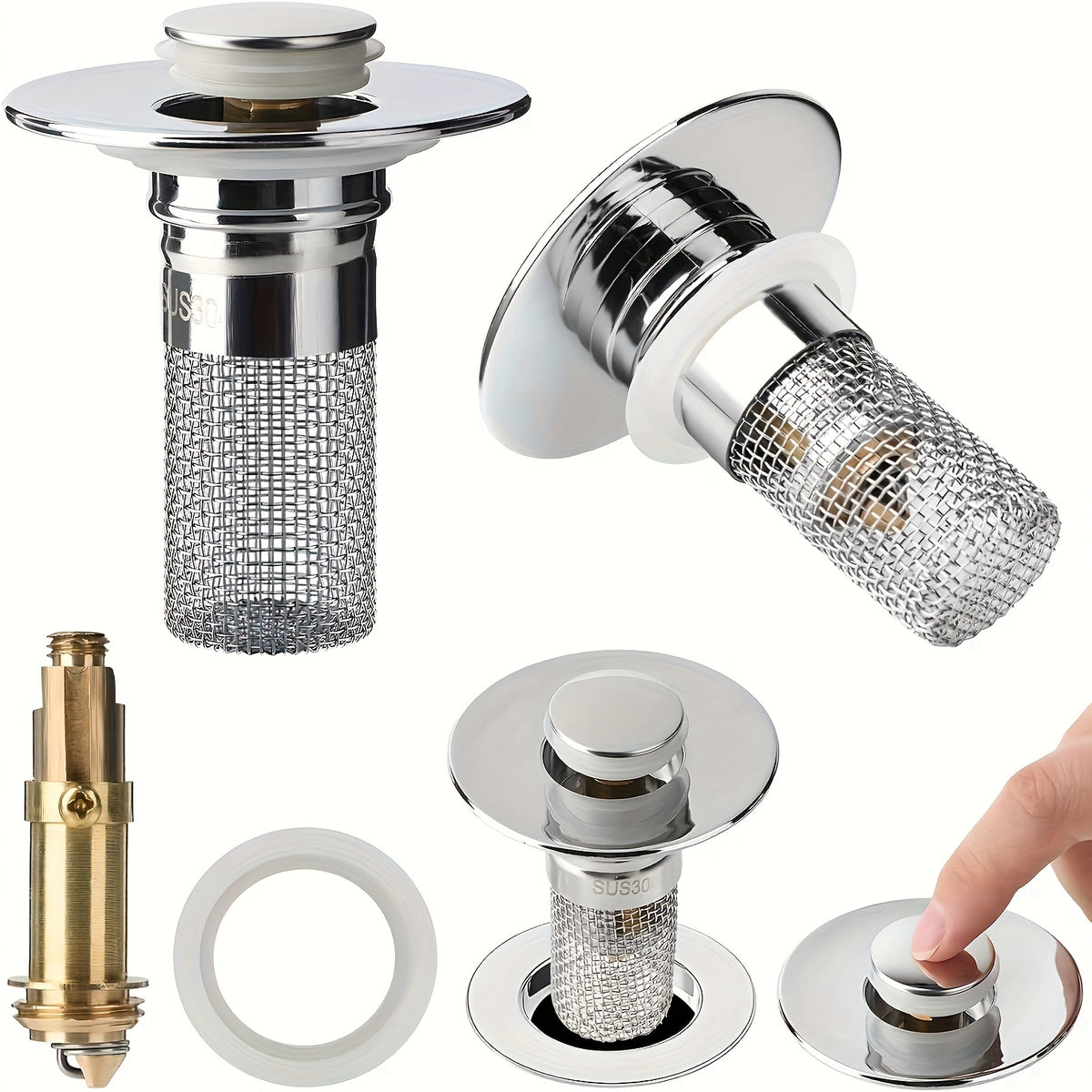 Stainless Steel Universal Pop-Up Sink Drain Plug (Fits 1.1–1.45 In)