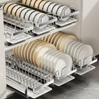 Stainless Steel Pull-Out Dish Rack (Adjustable Dividers & Drain Tray)