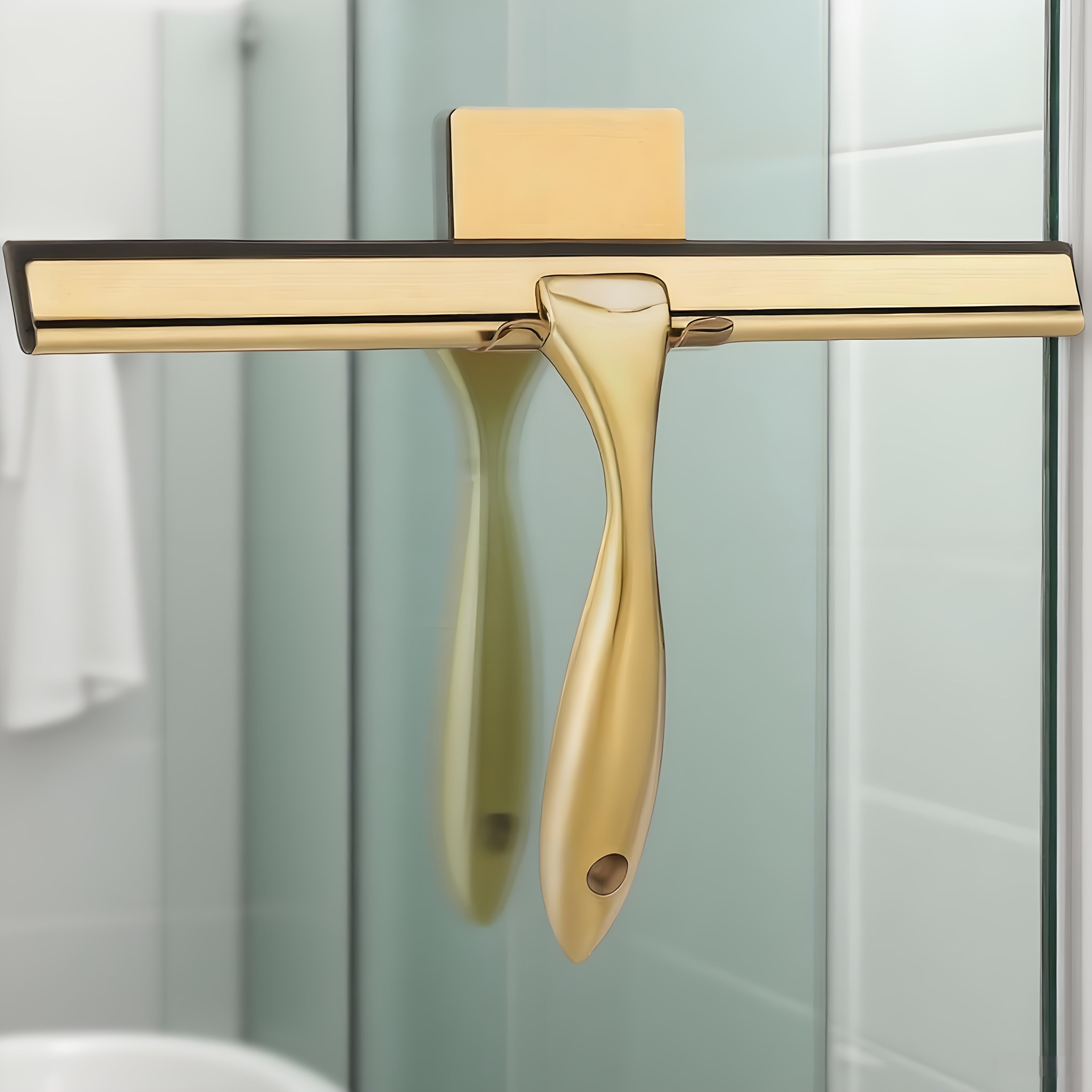 Brass & Stainless Steel Shower Squeegee (10-Inch, Square Hook)