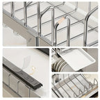Stainless Steel Pull-Out Dish Rack (Adjustable Dividers & Drain Tray)