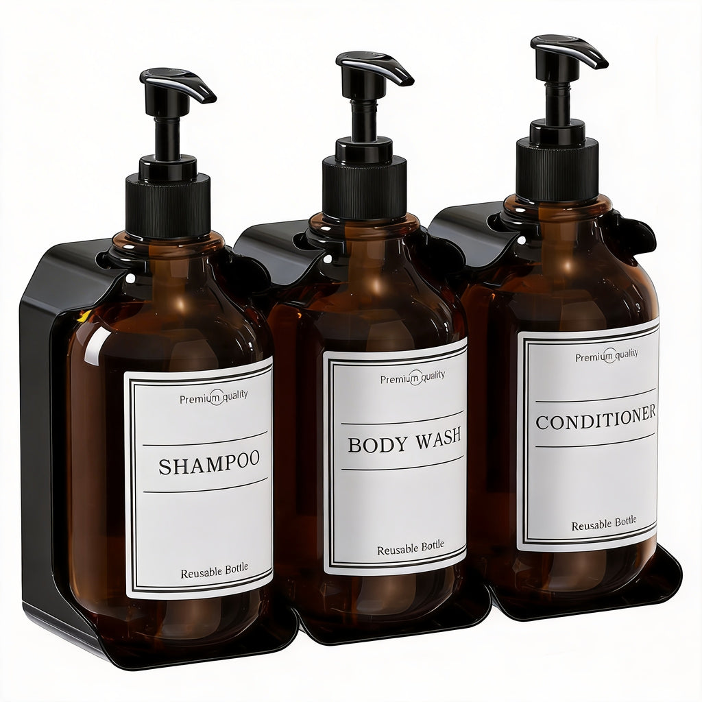 No-Drill & Easy-Refill 3-Chamber Shower Dispenser (16oz Chambers)