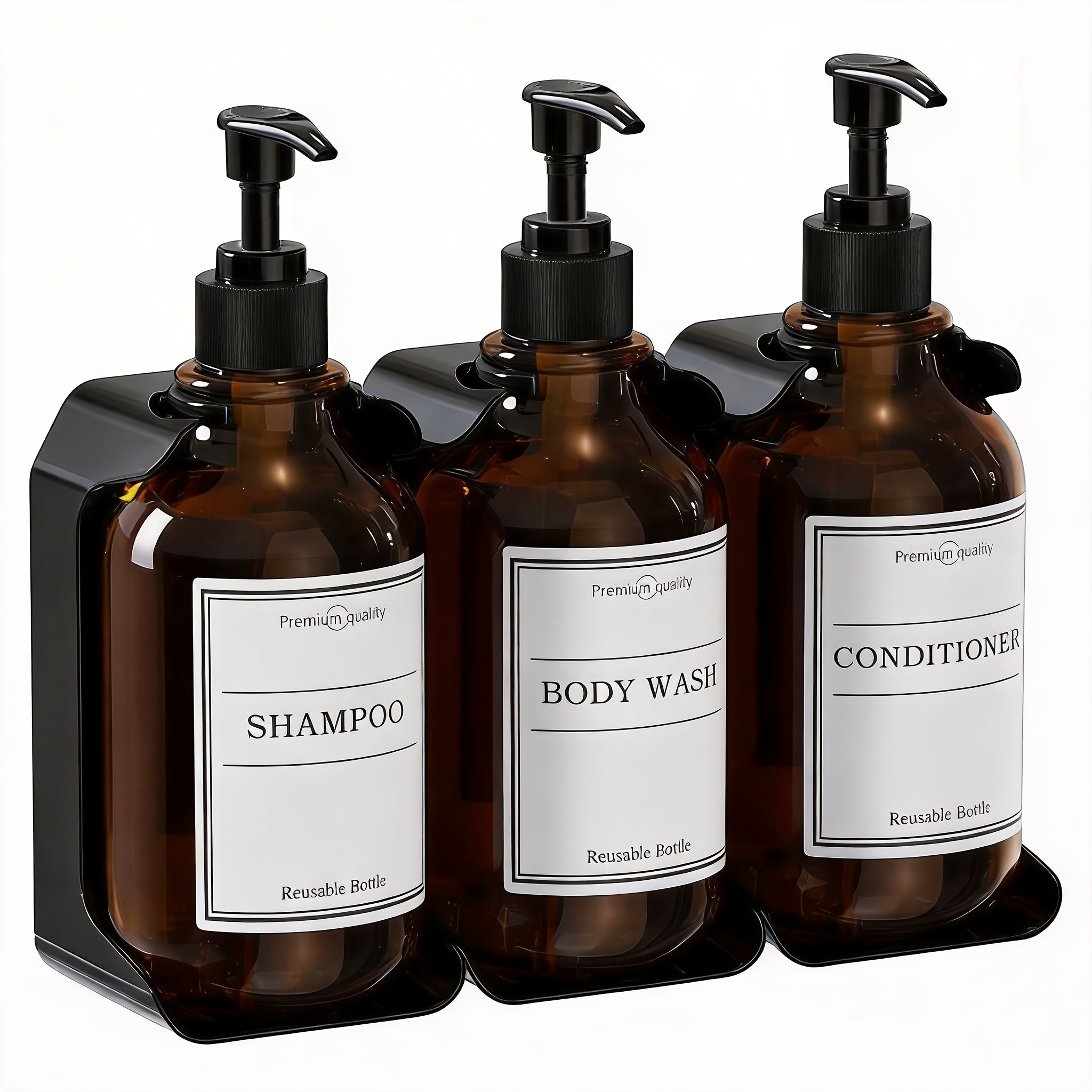 No-Drill & Easy-Refill 3-Chamber Shower Dispenser (16oz Chambers)