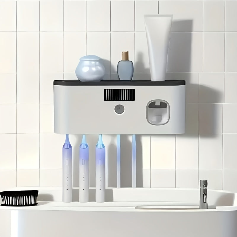Wall-Mounted USB-Rechargeable Automatic Toothpaste Dispenser & Toothbrush Organizer (5-Slot)