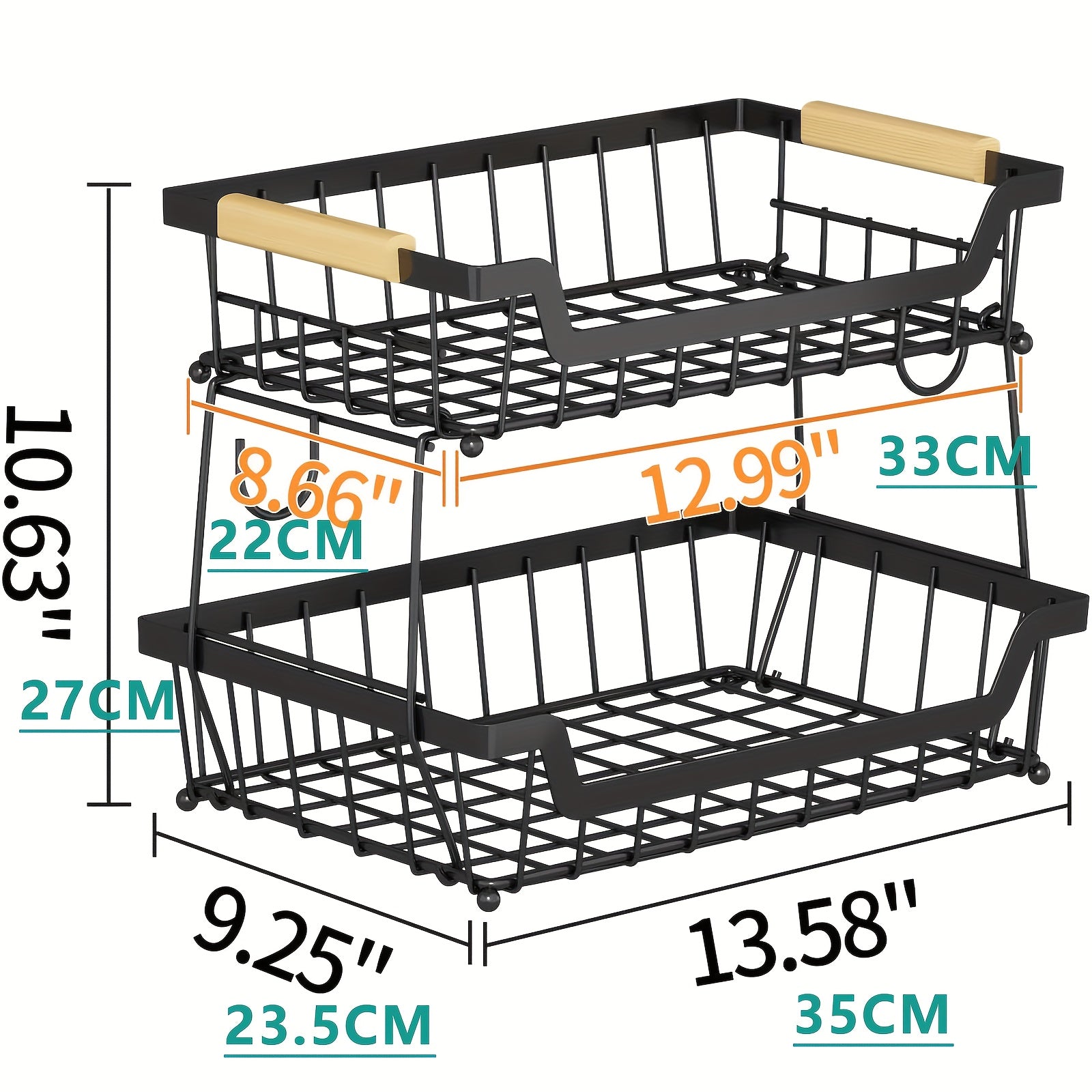 Dual-Tier Metal Countertop Fruit Basket (With Banana Hangers)