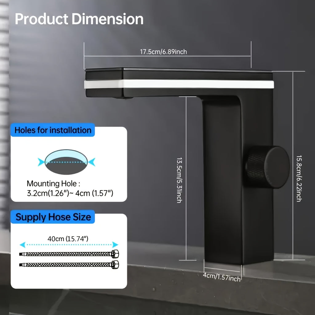Hydroelectric LED Temperature Display Stainless Steel Bathroom Faucet (Single-Hole)