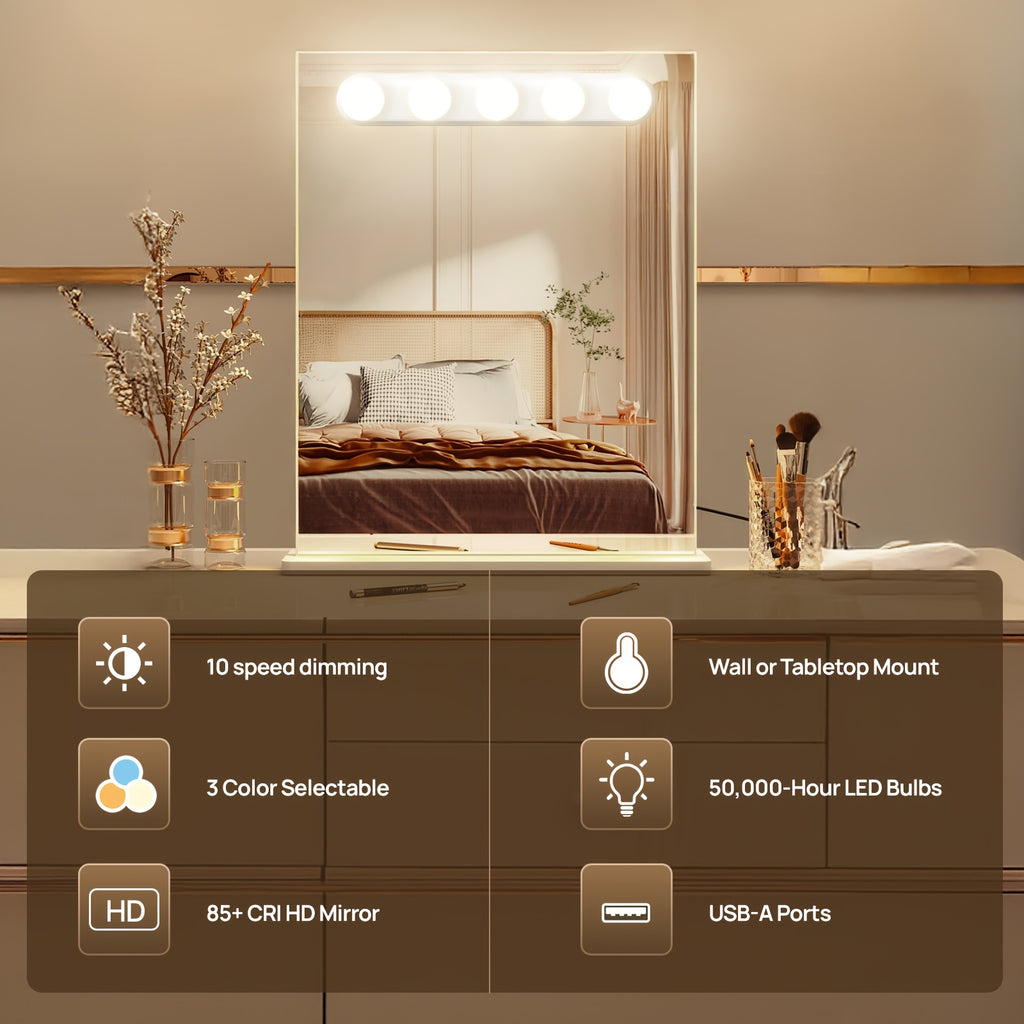 Adjustable Brightness & Color Modes LED Vanity Mirror Lights (USB Powered)
