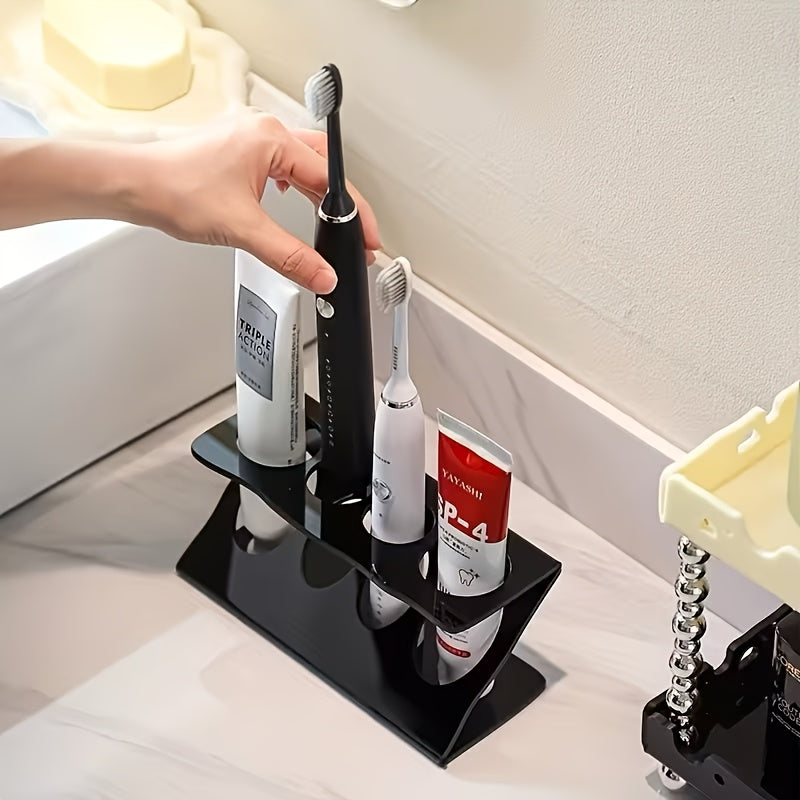 Space-Saving Freestanding Plastic Toothbrush Holder & Drain Rack