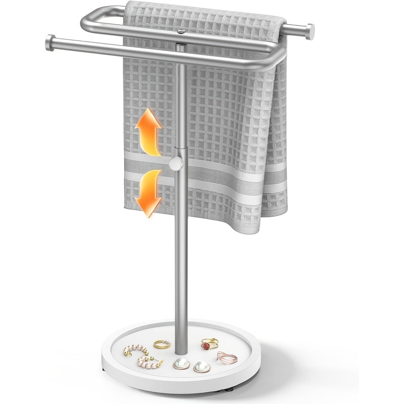 Adjustable Height Suction-Base Towel Rack & Jewelry Tray