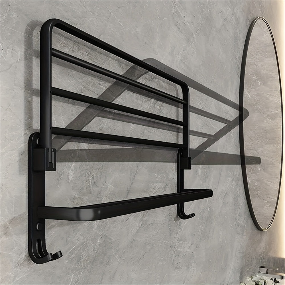 Wider & Thicker Hooks Wall-Mount Folding Towel Rack