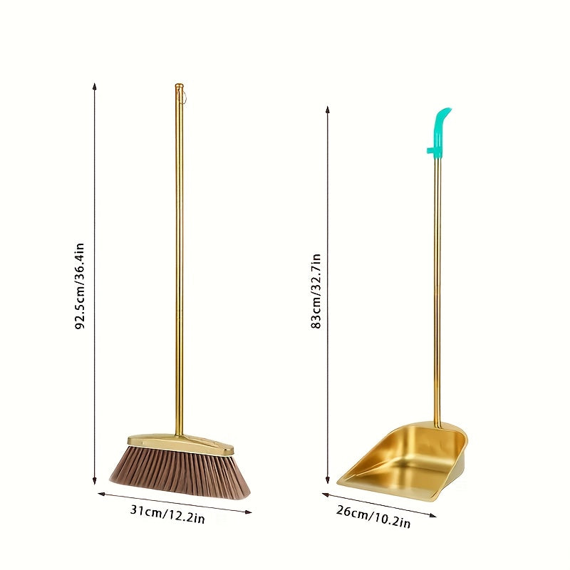 Gold-Finish Stainless Steel Standing Broom & Dustpan Set