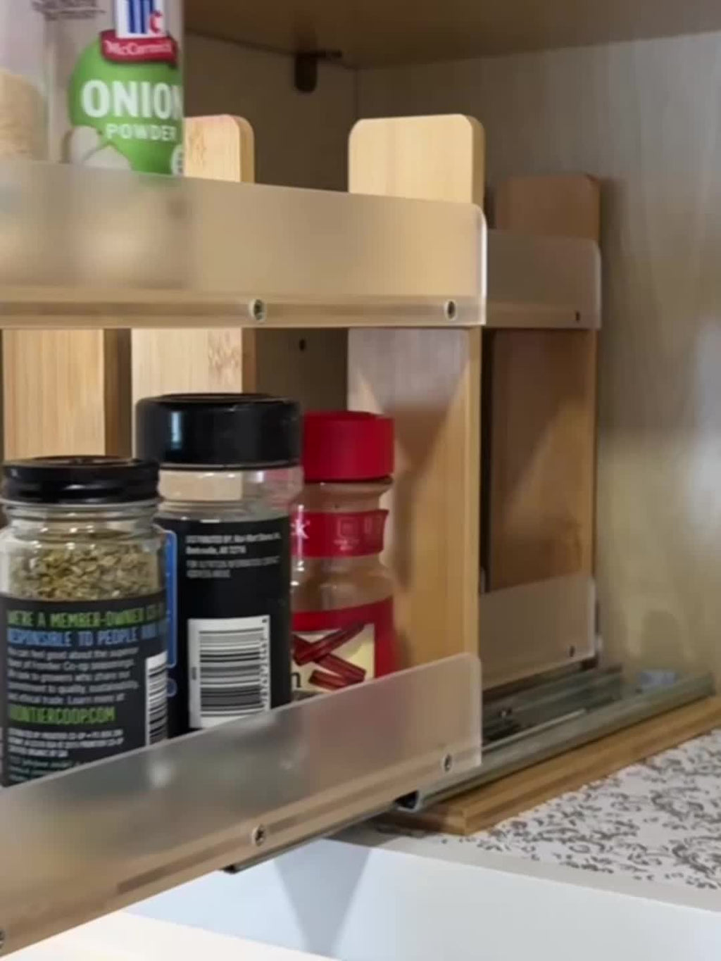 Vertical Space-Saving Bamboo Spice Rack Organizer (3 Sliding Shelves)