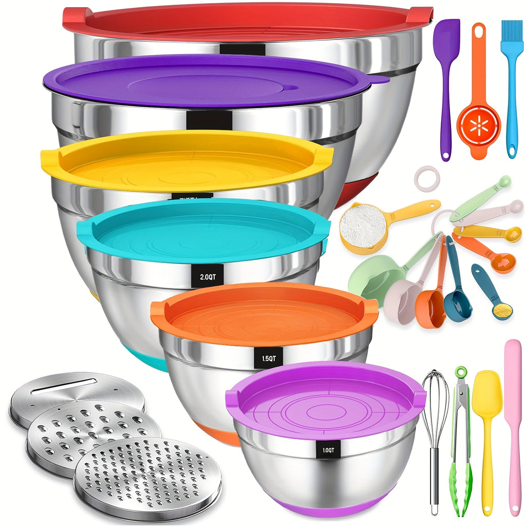 Stainless Steel Airtight & Non-Slip Mixing Bowl Set (26-Piece)