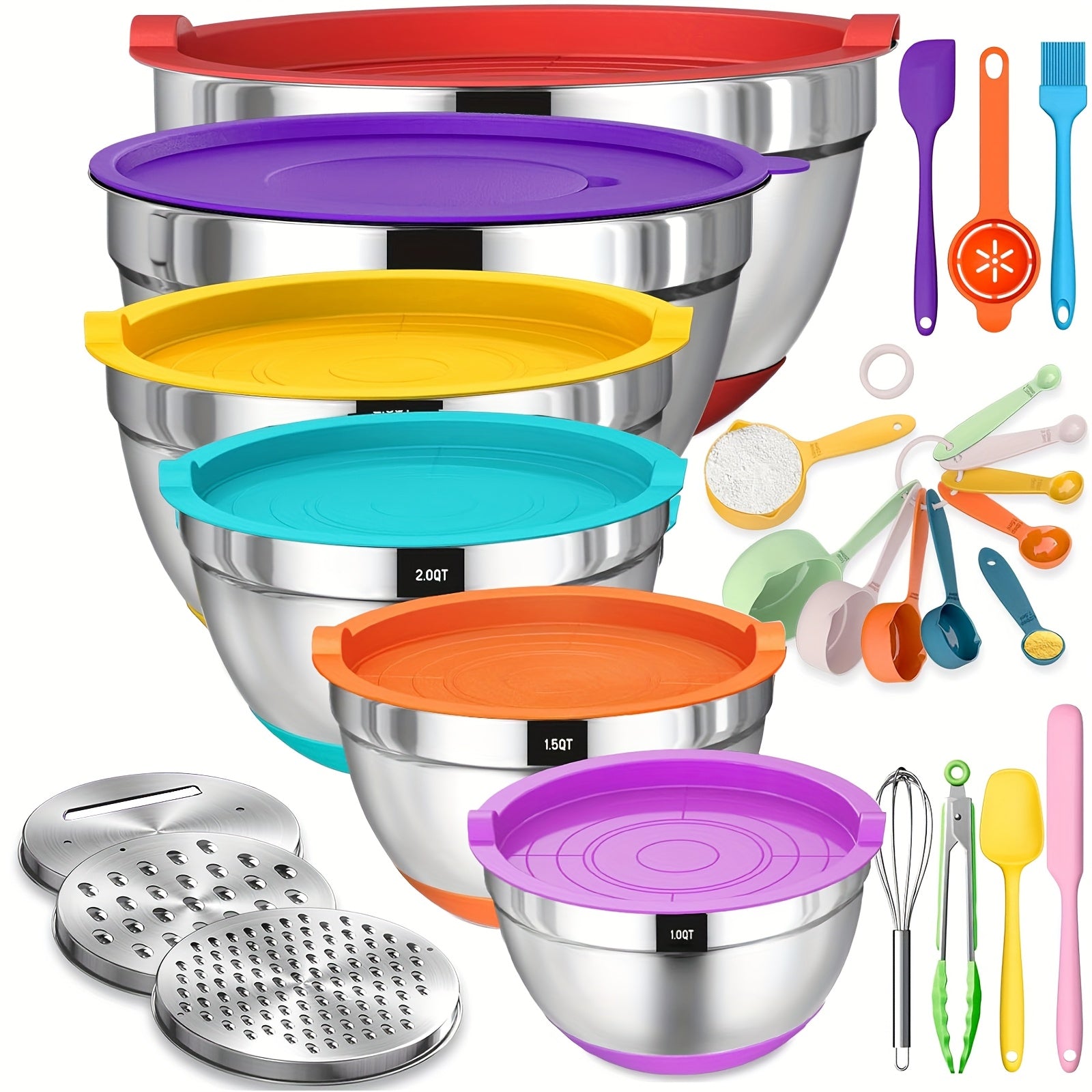 Stainless Steel Airtight & Non-Slip Mixing Bowl Set (26-Piece)