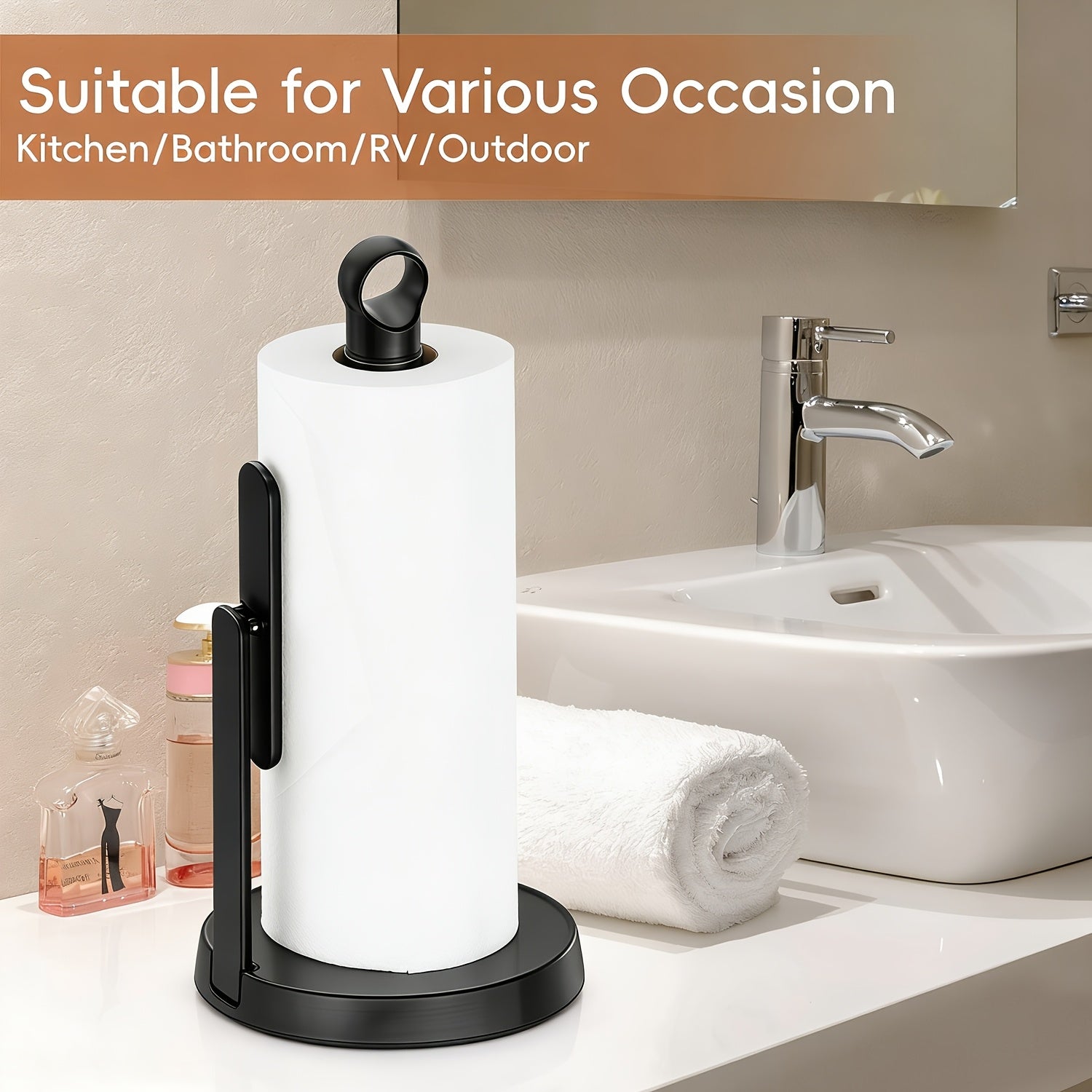 Heavy-Duty Stainless Steel Tension Arm Paper Towel Holder (Countertop)