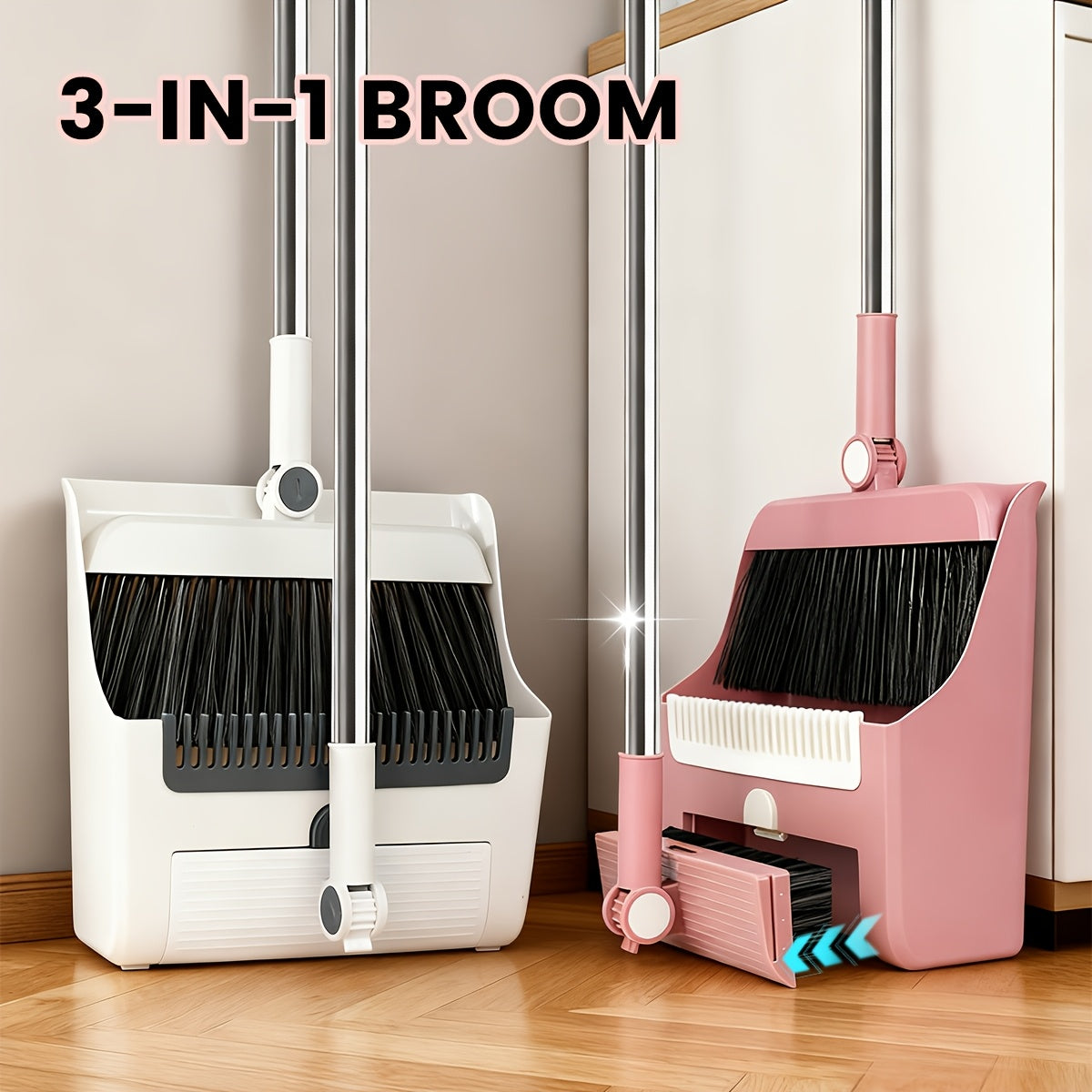 Three-in-One Hair-Resistant Broom & Dustpan (Set of 3)