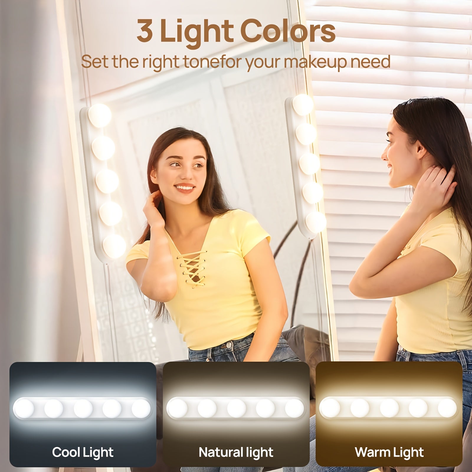 Adjustable Brightness & Color Modes LED Vanity Mirror Lights (USB Powered)