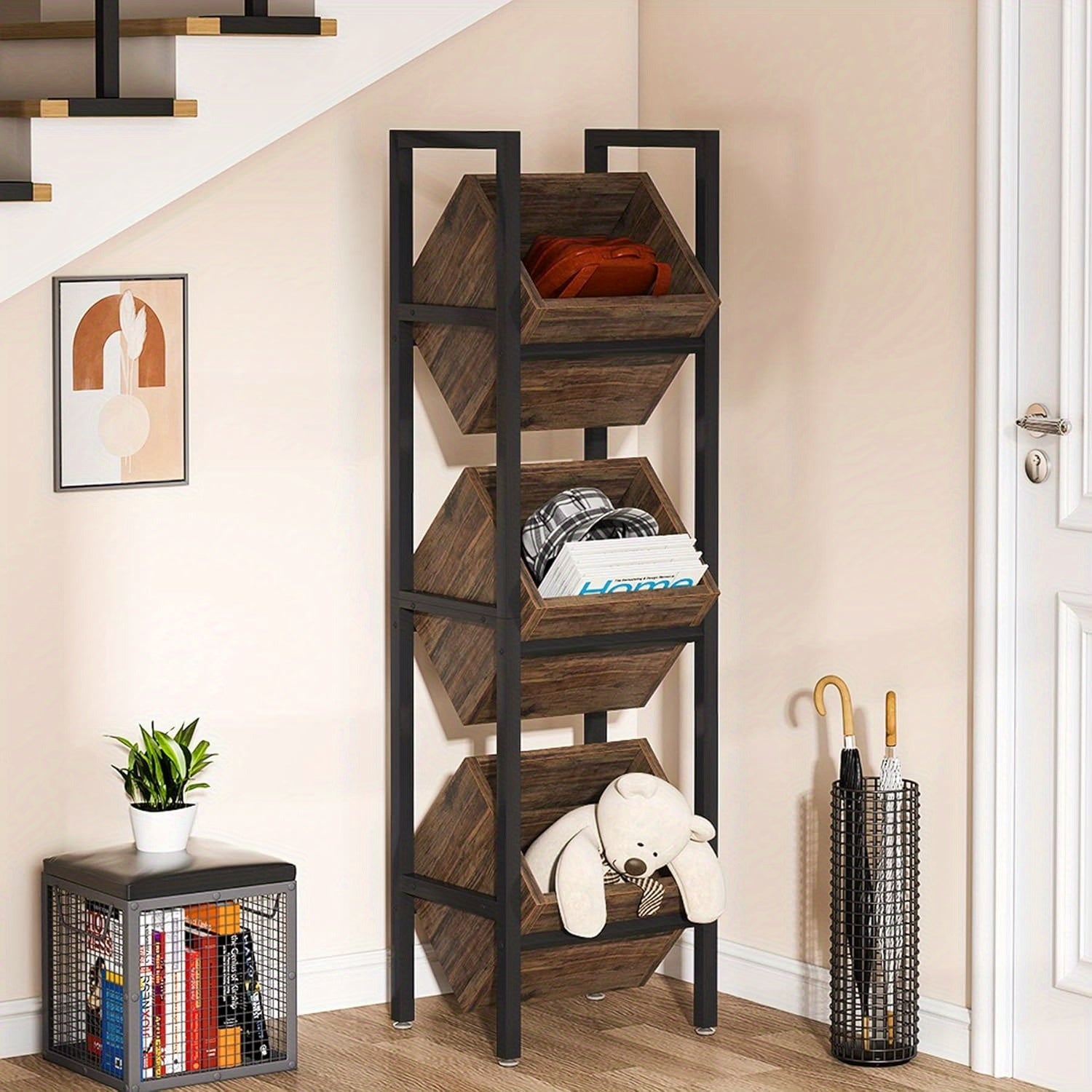 Space-Saving 3-Tier Engineered Wood Snack & Fruit Rack