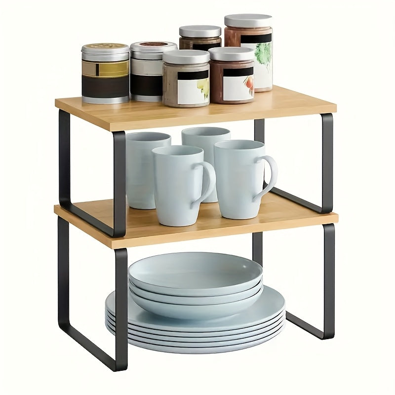 Adjustable Stackable Bamboo Shelf Organizer (Set of 2)