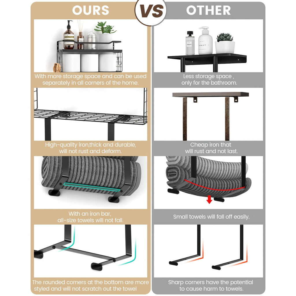 Space-Saving Carbon Steel Wall-Mounted Towel Rack