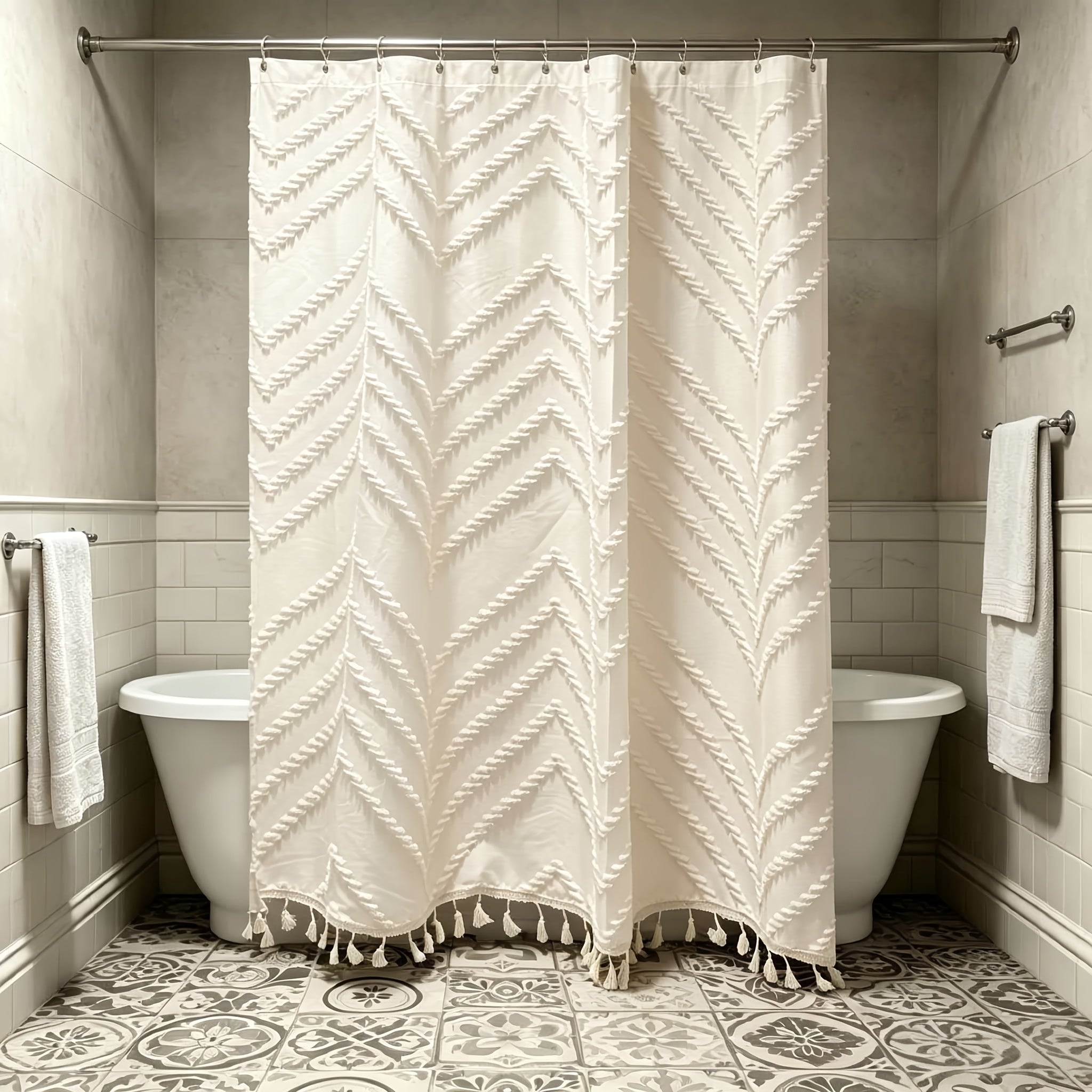Bohemian 3D Floral Tassel Polyester Shower Curtain (70 x 70 in)