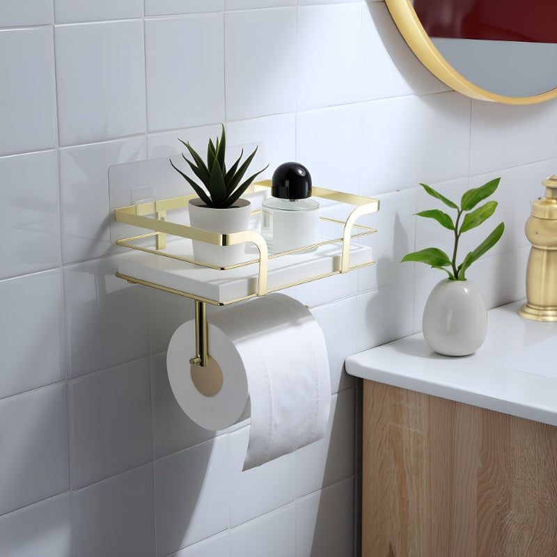 Golden Stainless Steel Dual-Layer Tissue Holder (Self-Adhesive & Drill-Mount)