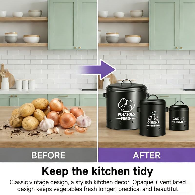 Ventilated Flip-Top Iron Vegetable Storage Jars (Set of 3)