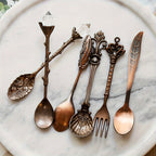 Vintage Carved Metal Dessert Spoon Set (6-Piece)